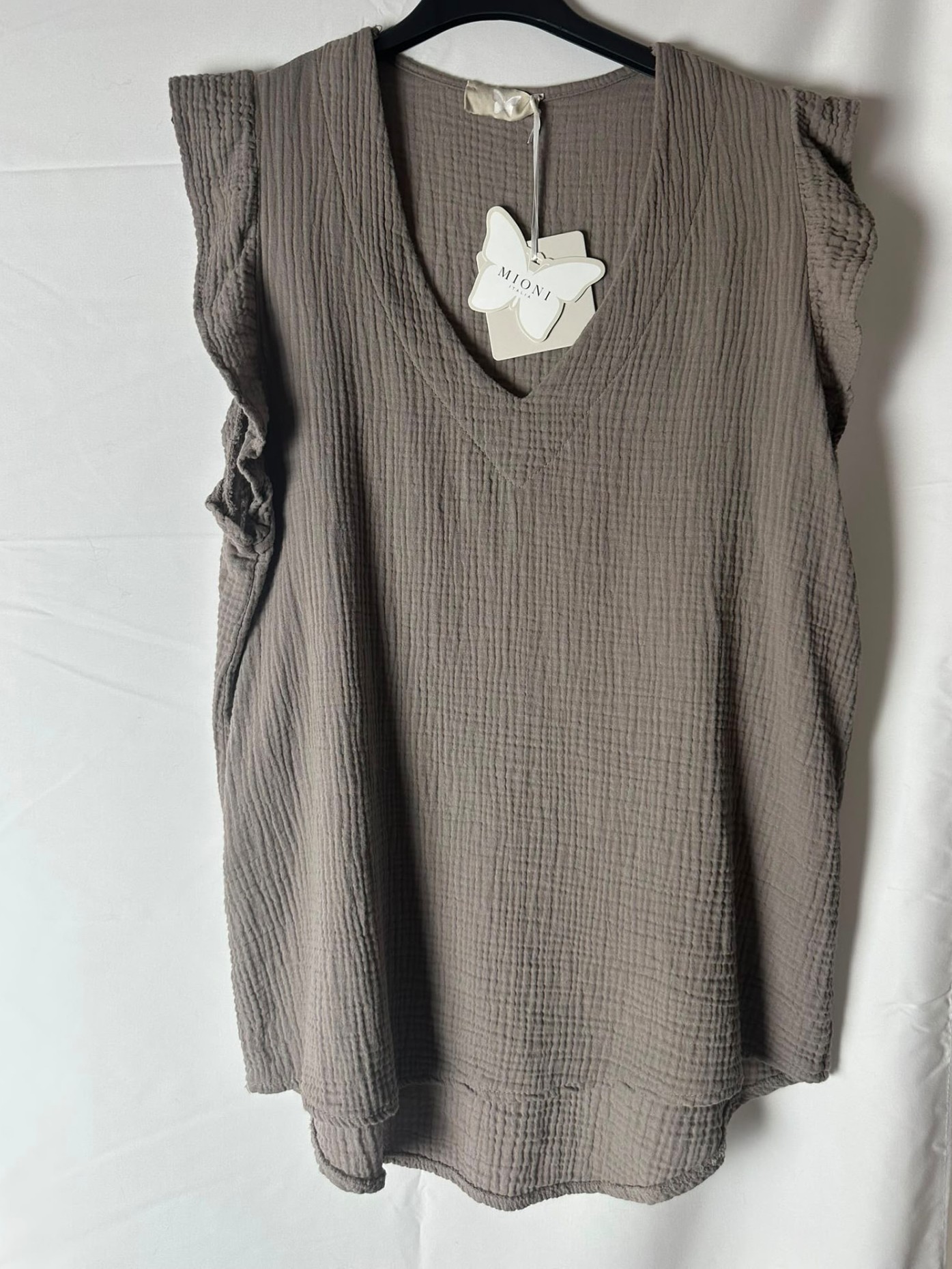Musselin Bluse 'Ruffle' – Taupe