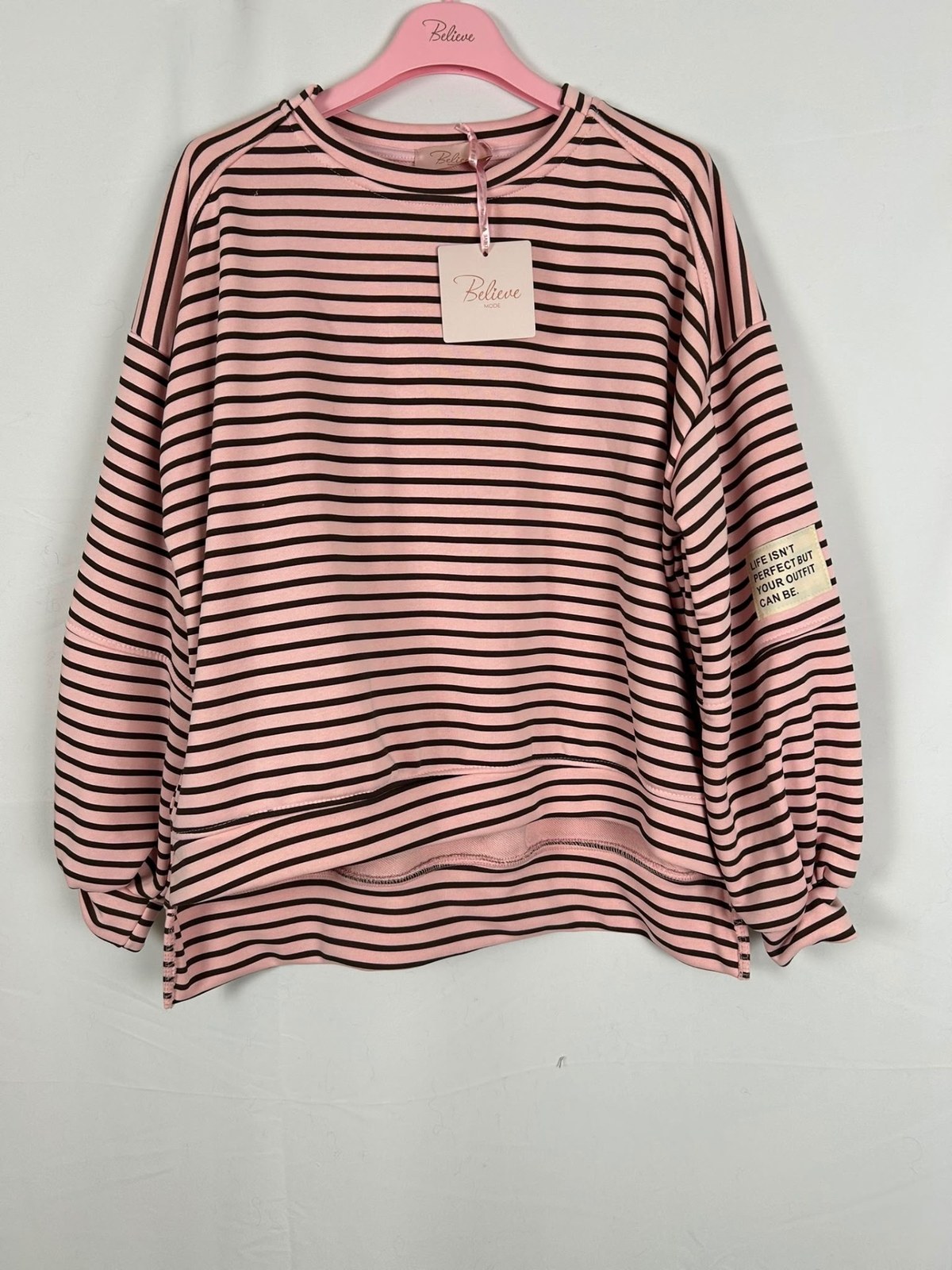 Streifen-Sweater 'Life isn't perfect'